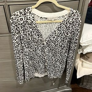 Loft cheetah cardigan size L 100% cotton
